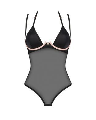 Прозоре боді Obsessive Selinne teddy M/L Black, дрібна сітка, подвійні бретелі SO8665 фото