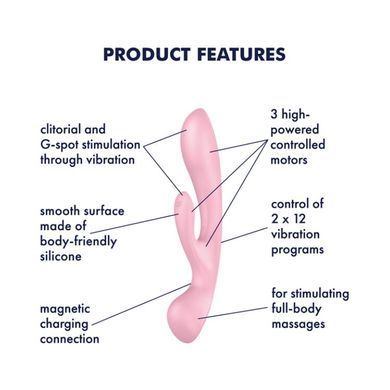 Двосторонній вібратор-кролик Satisfyer Triple Oh Pink, 3 мотори, руків&rsquo;я-масажер SO7780 фото