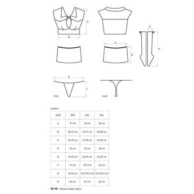Еротичний костюм студентки Obsessive Student 4 pcs costume S/M, топ, спідниця, стринги, гольфи SO7731 фото