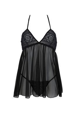Пеньюар Passion KERRIA CHEMISE black, XXL/XXXL, мереживний верх, трусики в комплекті SX0490 фото