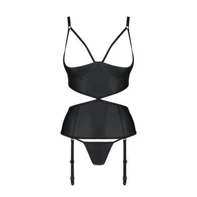 Корсет з відкритими грудьми Passion JANNIES CORSET S/M black, стрінги в наборі SO8446 фото
