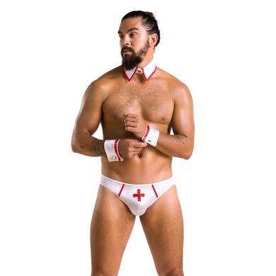 Комплект еротичної чоловічої білизни Passion 037 GREGORY L/XL White, труси, комірець, манжети SO7582 фото