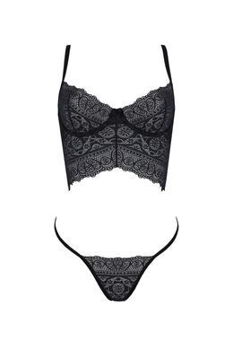 Комплект Passion KERRIA SET black, L/XL, сітка+мереживо, бюстьє та стрінги SX0491 фото