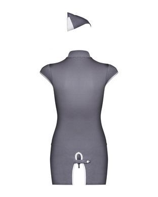 Еротичний костюм стюардеси Obsessive Stewardess 3 pcs grey S/M, сірий, сукня, стрінги, пілотка SO7308 фото
