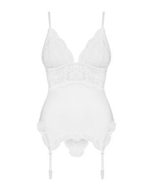 Сатиновий мереживний корсет Obsessive 810-COR-2 babydoll & thong S/M, білий, корсет, танга SO7158 фото