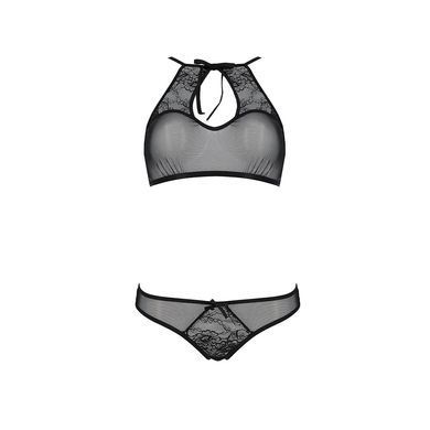 Комплект: бра, трусики з ажурним декором та відкритим кроком Passion URSULA SET L/XL, black SO5841 фото