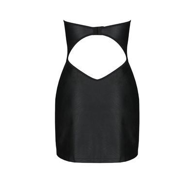 Мінісукня з екошкіри Passion CELINE CHEMISE S/M, black, шнурівка, трусики в комплекті SO6407 фото
