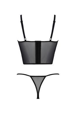 Комплект Passion KERRIA SET black, XXL/XXXL сітка+мереживо, бюстьє та стрінги SX0493 фото