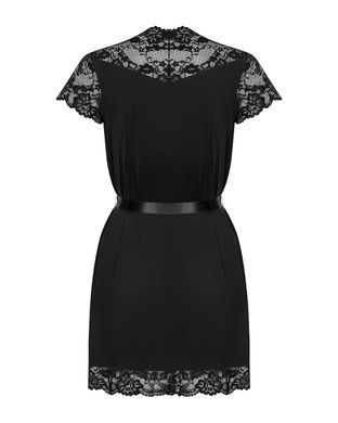 Сатиновий відкритий пеньюар на поясі Obsessive 810-PEI&ndash;1 peignoir black S/M, чорний SO7160 фото