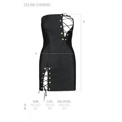 Мінісукня з екошкіри Passion CELINE CHEMISE XXL/XXXL, black, шнурівка, трусики в комплекті SO6408 фото