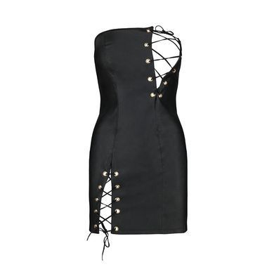 Мінісукня з екошкіри Passion CELINE CHEMISE XXL/XXXL, black, шнурівка, трусики в комплекті SO6408 фото