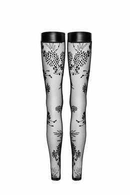 Панчохи без миска Noir Handmade F243 Tulle stockings with patterned flock embroidery, XL SX0158 фото