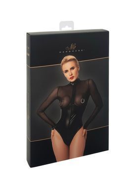 Боді Noir Handmade F321 Edge, M, низ під латекс, верх сітка, блискавка на все тіло, декор кільця SX0358 фото