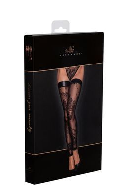 Панчохи без миска Noir Handmade F243 Tulle stockings with patterned flock embroidery, XXL SX0159 фото