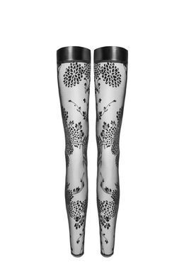 Панчохи без миска Noir Handmade F243 Tulle stockings with patterned flock embroidery, XXL SX0159 фото