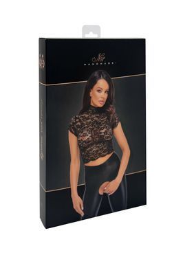 Топ Noir Handmade F303 Essence, XXL, black, мереживний, короткий рукав, комір-стійка SX0259 фото
