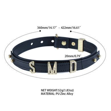 Нашийник LOCKINK Dark DIY Alphabet Collar, чорний, штучна шкіра, букви зі стразами SX0900 фото