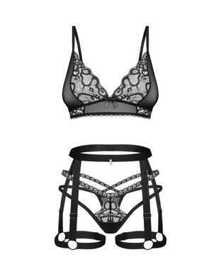 Комплект Obsessive Blomentis 3-pcs set, XL/2XL, м&rsquo;який ліф, стрінги зі стрепами, пояс із гартерами SX1035 фото