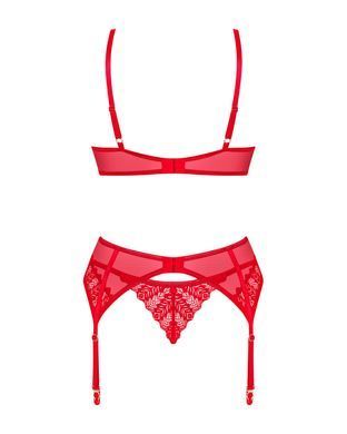 Комплект Obsessive Ingridia 3-pcs set XS/S, червоний, бюстгальтер, стрінги, пояс SO9034 фото