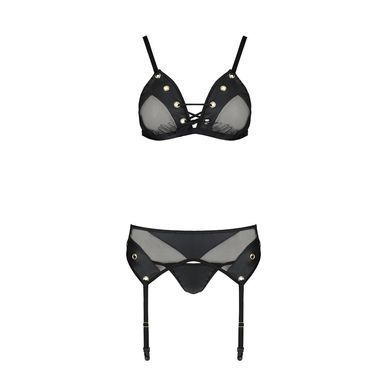 Комплект білизни Passion NESSY SET L/XL black, бюстгальтер, пояс для панчіх, стрінги SO8457 фото