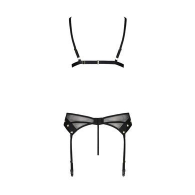 Комплект білизни Passion NESSY SET L/XL black, бюстгальтер, пояс для панчіх, стрінги SO8457 фото