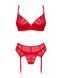 Комплект Obsessive Ingridia 3-pcs set XS/S, червоний, бюстгальтер, стрінги, пояс SO9034 фото 3