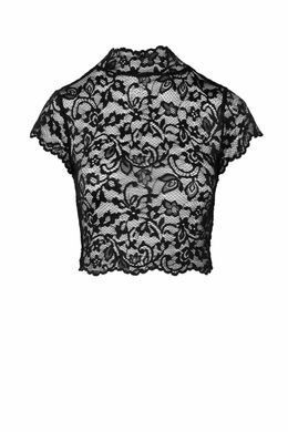 Топ Noir Handmade F303 Essence, 3XL, black, мереживний, короткий рукав, комір-стійка SX0260 фото