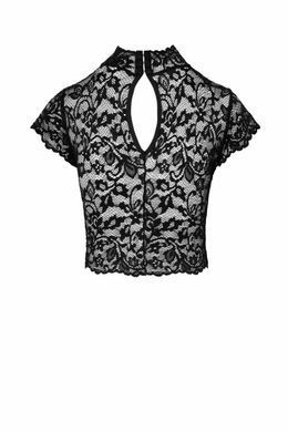 Топ Noir Handmade F303 Essence, 3XL, black, мереживний, короткий рукав, комір-стійка SX0260 фото
