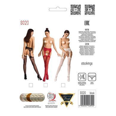 Сітчасті панчохи-стокінги Passion S020 One Size, White, ажурний візерунок, імітація пояса з гартерам PSS020W фото