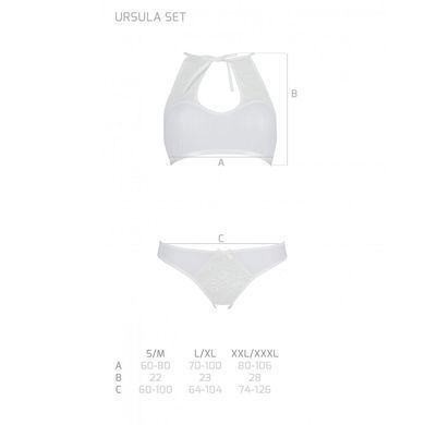Комплект із бра, трусиків з ажурним декором та відкритим кроком Passion URSULA SET S/M, white SO5845 фото