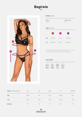 Еротичний комплект під латекс зі стрепами Obsessive Bagirela 2-pcs set S/M, чорний, під леопард, бюс SO7219 фото
