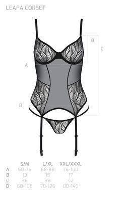 Корсет Passion LEAFA CORSET black L/XL, м'які чашки, затискачі для панчіх, стрінги в комплекті SX0503 фото