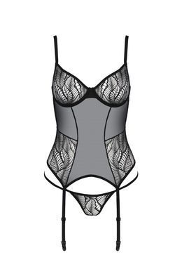 Корсет Passion LEAFA CORSET black L/XL, м'які чашки, затискачі для панчіх, стрінги в комплекті SX0503 фото
