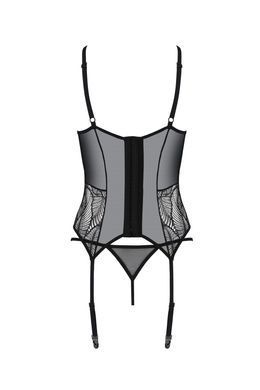 Корсет Passion LEAFA CORSET black L/XL, м'які чашки, затискачі для панчіх, стрінги в комплекті SX0503 фото