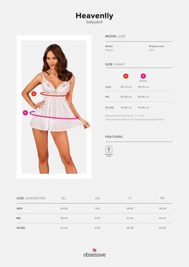 Пеньюар і трусики Obsessive Heavenlly babydoll & thong XS/S SO8163 фото