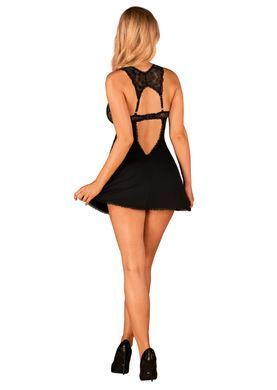 Сорочка бебі-дол з мереживом на грудях Obsessive Donna Dream babydoll M/L Black, стрінги SO8631 фото