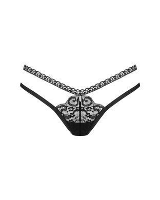 Трусики-стрінги Obsessive Blomentis thong, XL/2XL, чорні, мереживні, боковинки &mdash; подвійні смужки SX1038 фото