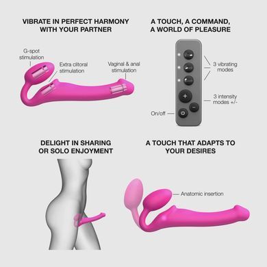 Безремінний страпон з вібрацією Strap-On-Me Vibrating Fuchsia XL, діам. 4,7см, пульт ДК, регульований SX2573 фото